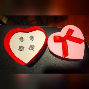 Stainless Steel 2 pair Valentine's CZ earrings